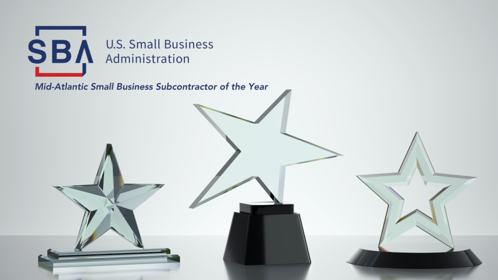 U.S. Small Business Administration Mid-Atlantic Small Business subcontractor of the year award in the shape of a star.